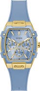 GUESS Ice Blue Multifunction Tonneau Silicone Strap Watch, 35mm