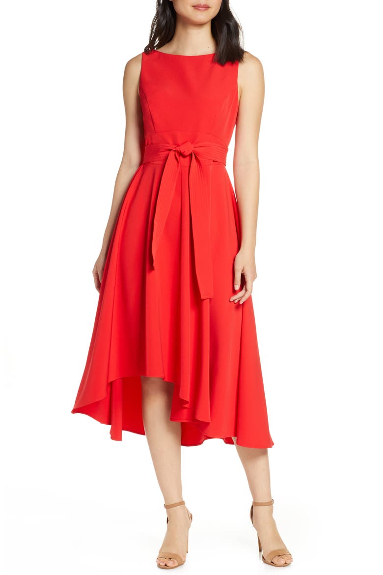 Crepe Asymmetrical Midi Dress, Main, color, RED