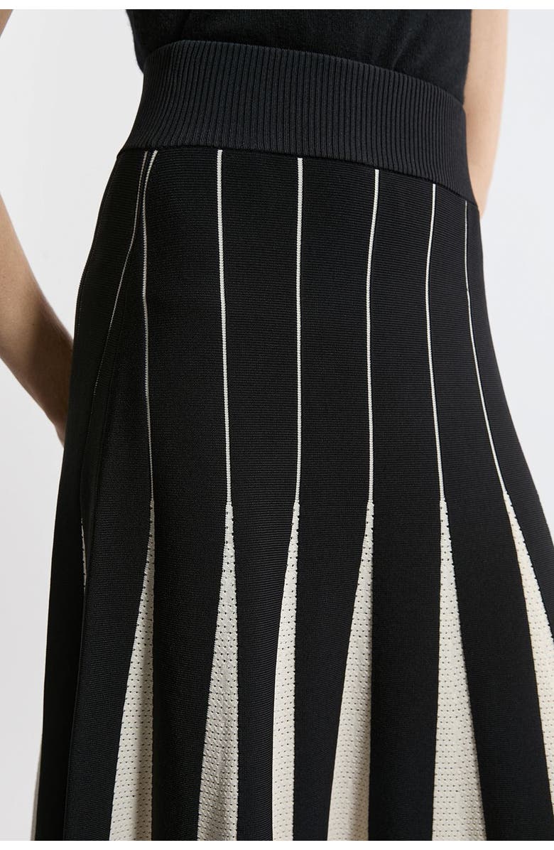 Karen Millen Pointelle Colour Block Pleated Skirt, Alternate, color, Mono