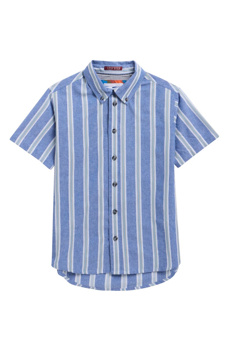 Sovereign Code Kids' Delaney Stripe Button-Up Shirt, Main, color, Blue/ Woody Stripe
