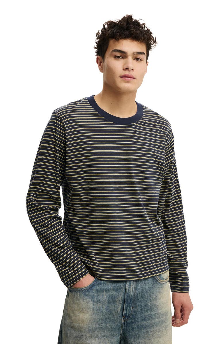 Cotton On Organic Cropped Fit Long Sleeve, Alternate, color, True Navy Sunray Yellow