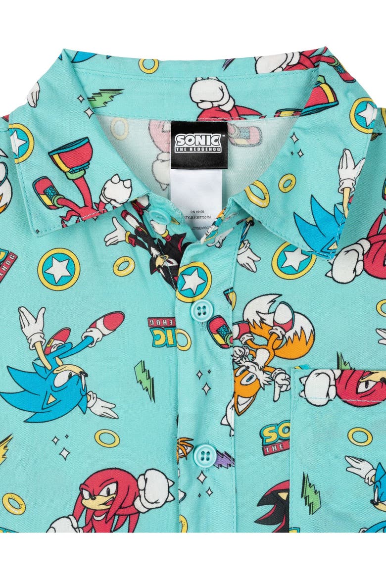 Sonic the Hedgehog Short Sleeve Button-Down Shirt, Alternate, color, Sonic Aqua