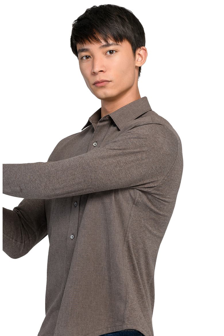 Reworked Slim Fit Heathered Brown Cotton Button-Up Shirt, Alternate, color, BROWN
