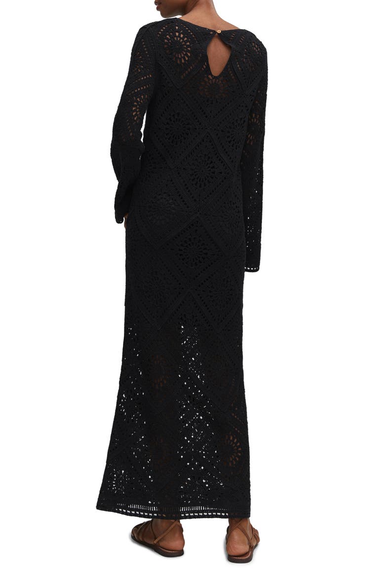 Crochet Long Sleeve Maxi Dress, Alternate, color, BLACK