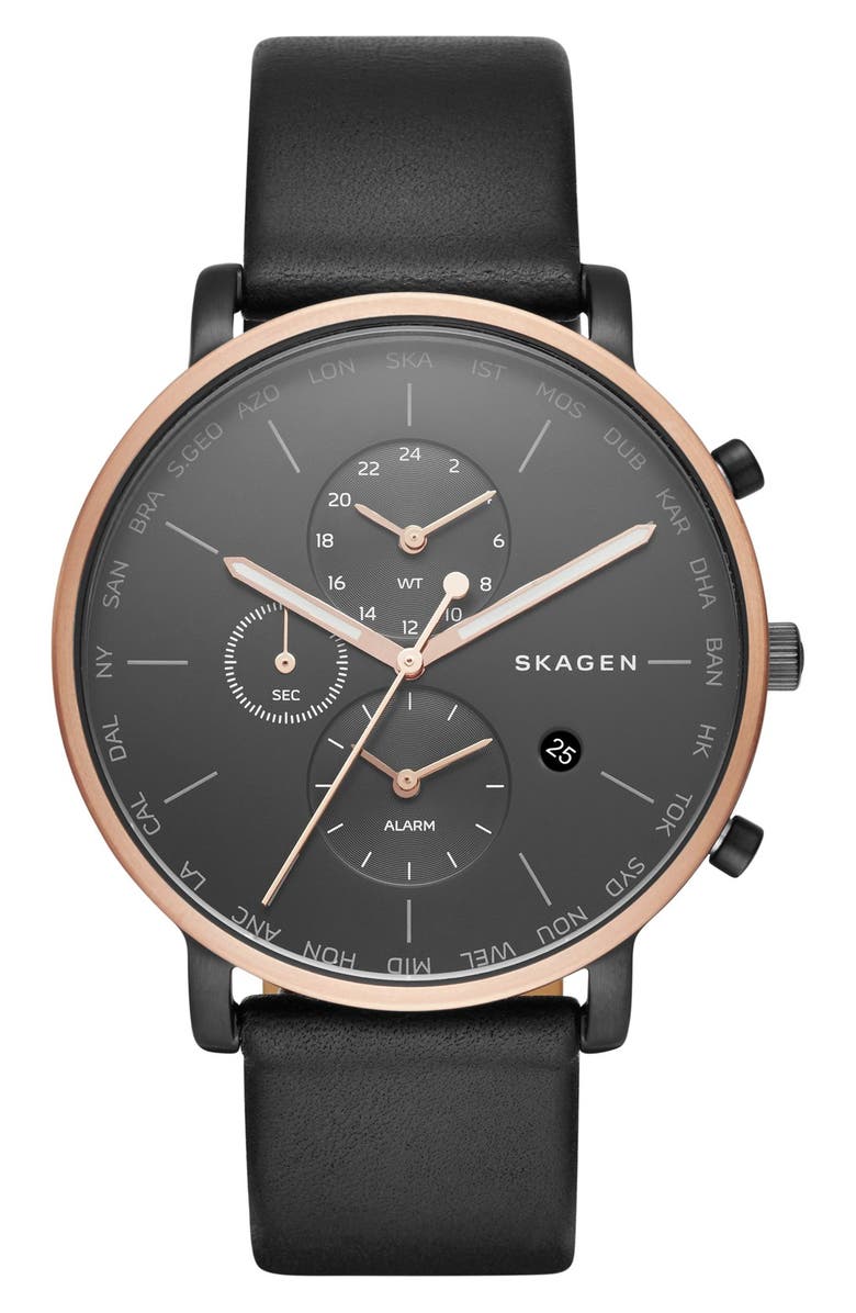 Skagen Hagen Chronograph Leather Strap Watch, 42mm, Main, color, 