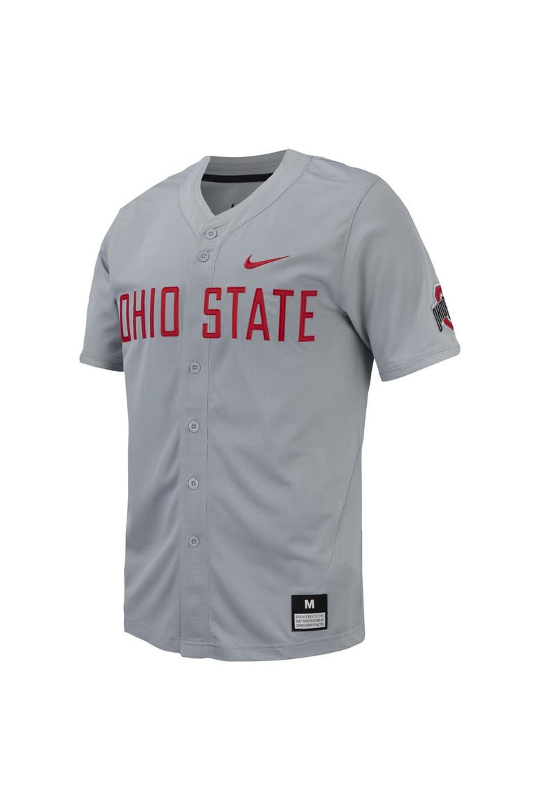 Men's Nike Gray Ohio State Buckeyes Replica Full-Button Baseball Jersey, Alternate, color, Gray