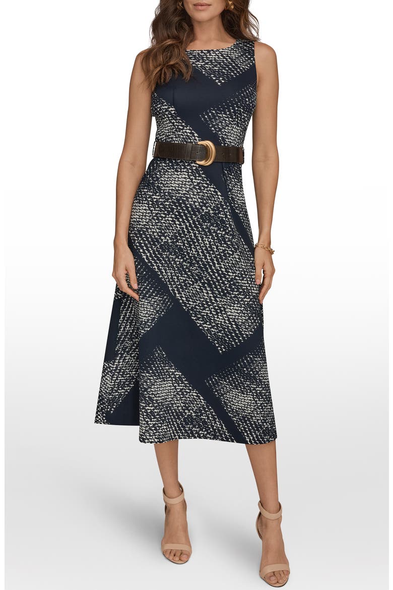 Belted Midi Dress, Main, color, NGHTFALL/ CREAM