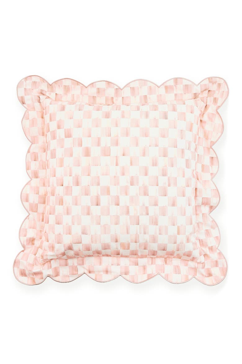 Rosy Check Reversible Scallop Throw Pillow, Main, color, ROSY