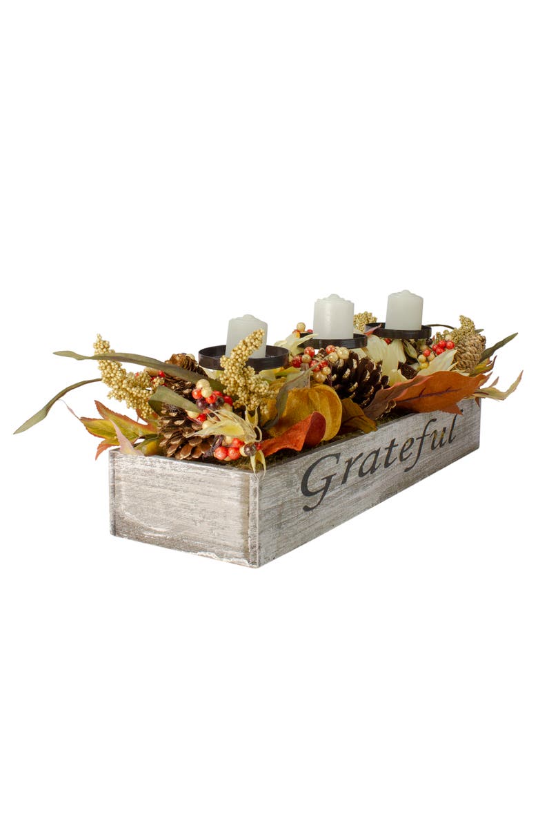 Northlight Autumn Sunflower "Grateful" Triple Candle Holder Centerpiece - 30", Alternate, color, 