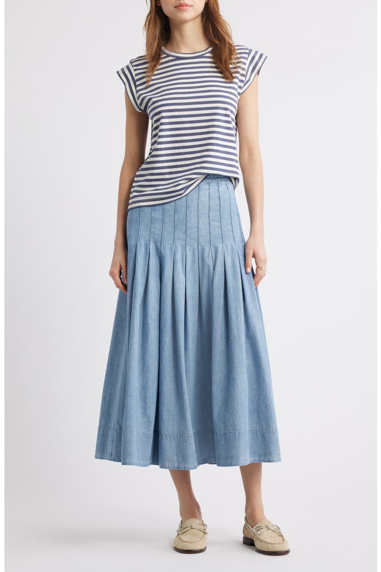 The Rhythm Pleated Chambray Midi Skirt, Alternate, color, BOILER WASH