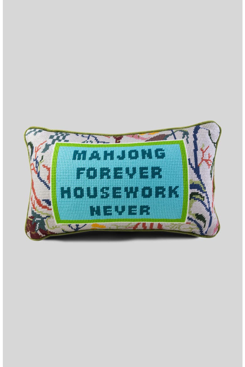 Mahjong Needlepoint Pillow, Main, color, Green, Blue-Green, Light Gray