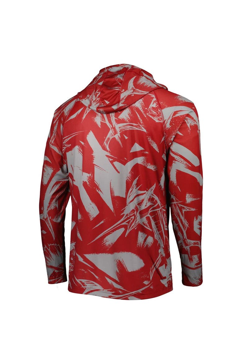 Men's Columbia Crimson/Gray Alabama Crimson Tide Super Terminal Tackle Omni-Shade Raglan Long Sleeve Hoodie T-Shirt, Alternate, color, Crimson