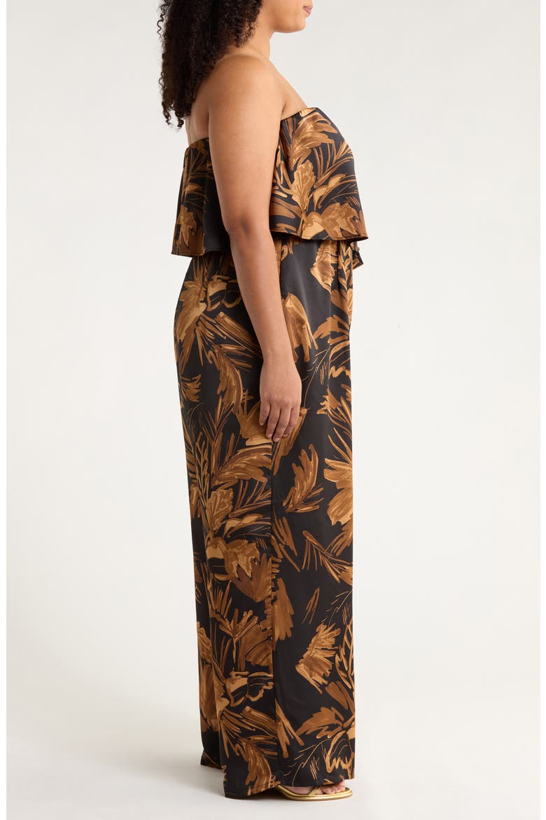 Palm Tropics Midnight Pinal Strapless Wide Leg Jumpsuit, Alternate, color, BLACK-TAN