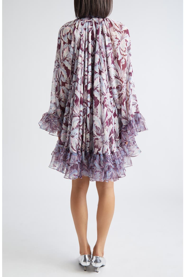 Clairette Tie Neck Long Sleeve Swing Dress, Alternate, color, DEEP PLUM MULTI