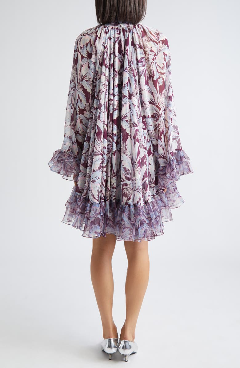 Cinq à Sept Clairette Tie Neck Long Sleeve Swing Dress, Alternate, color, Deep Plum Multi