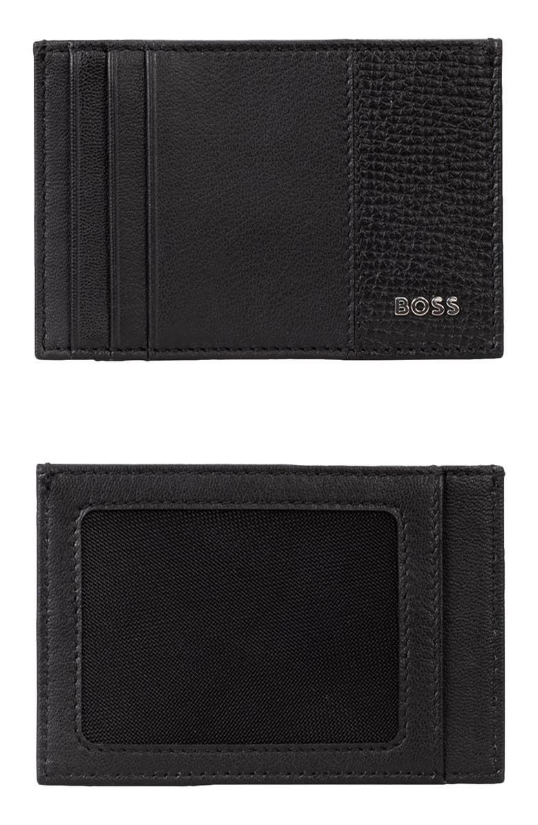 HUGO New Crosstown Leather Card Case, Alternate, color, Black