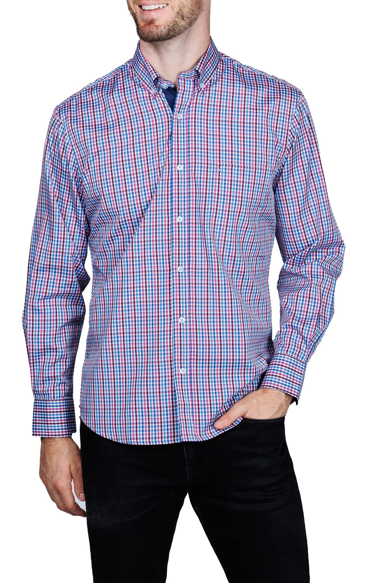 TailorByrd Check Print Performance Button Down Shirt