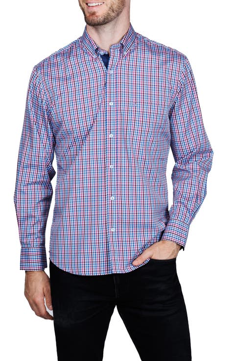 Check Print Performance Button Down Shirt