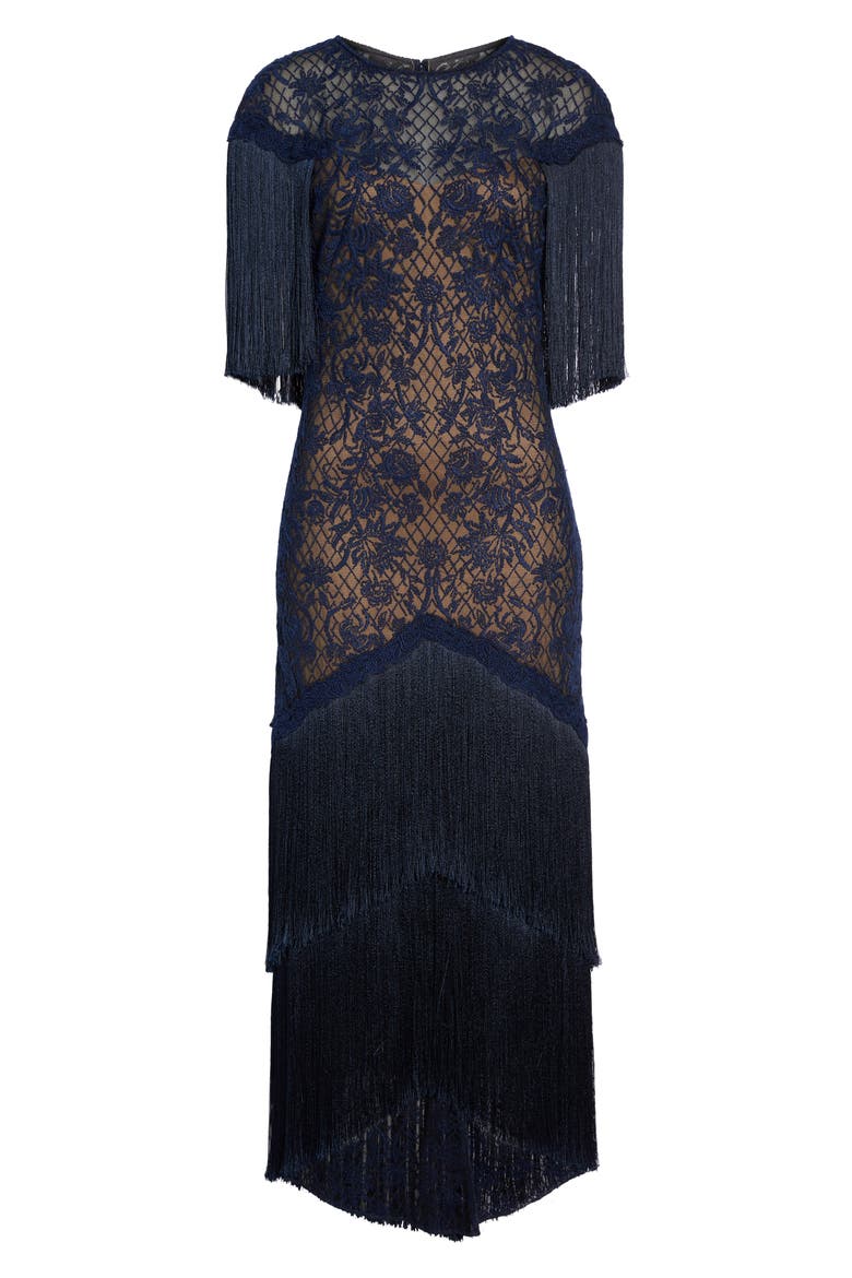 Embroidered Mesh & Fringe Gown, Alternate, color, MIDNIGHT/ NUDE