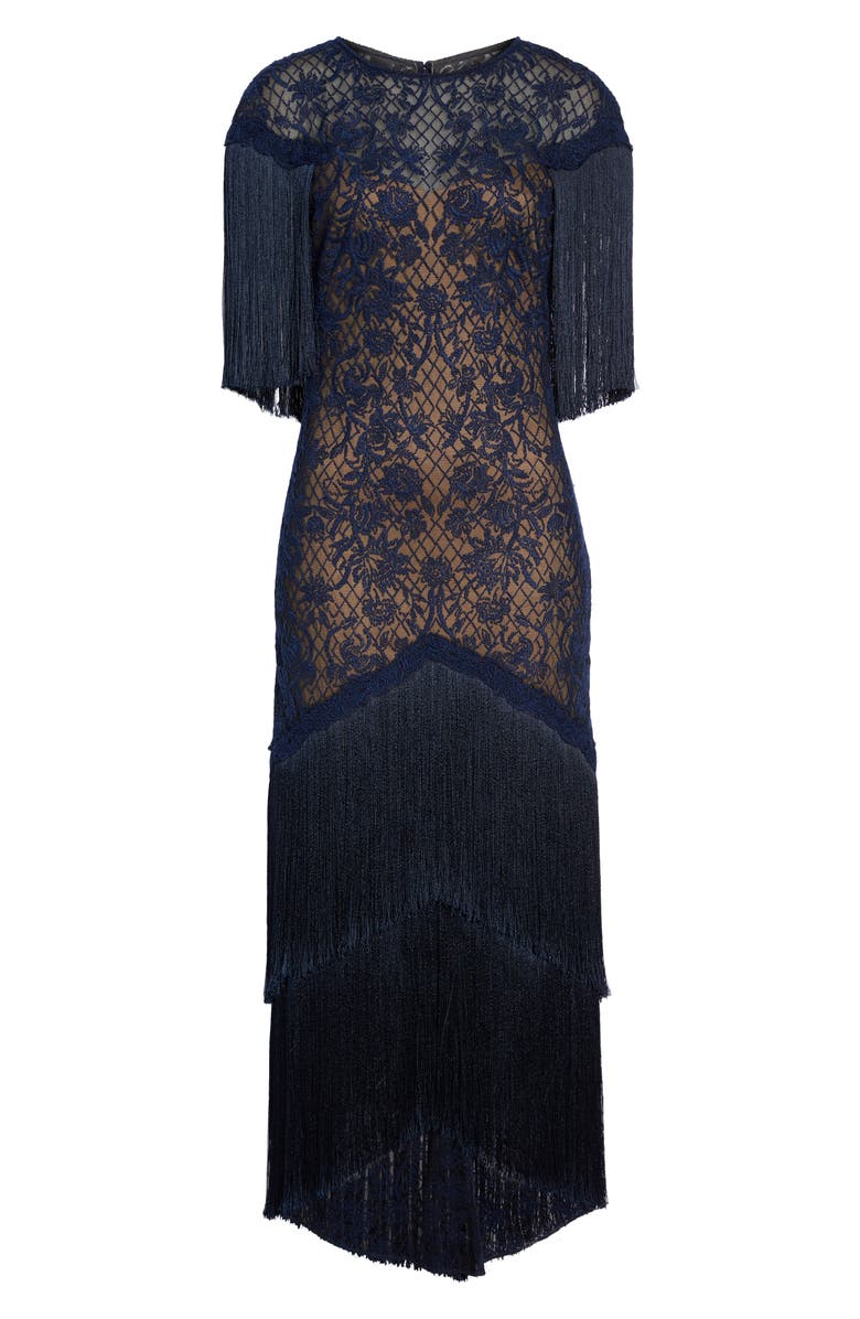 Tadashi Shoji Embroidered Mesh & Fringe Gown, Alternate, color, 