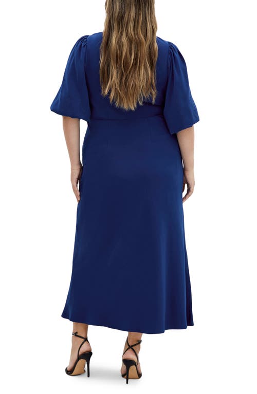 City Chic Ines Twist Front Puff Sleeve Maxi Dress In Deep Ocean