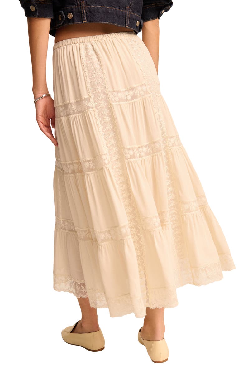 Reformation Maevie Lace Inset Tiered Skirt, Alternate, color, 