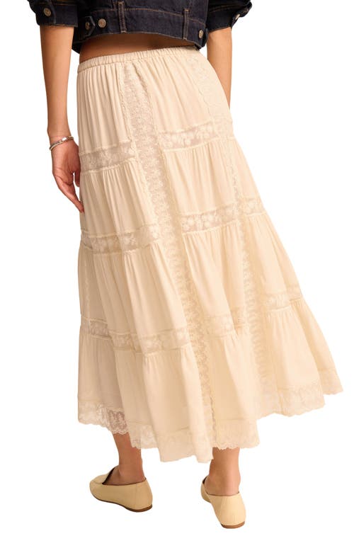 Reformation Maevie Lace Inset Tiered Skirt In Cream