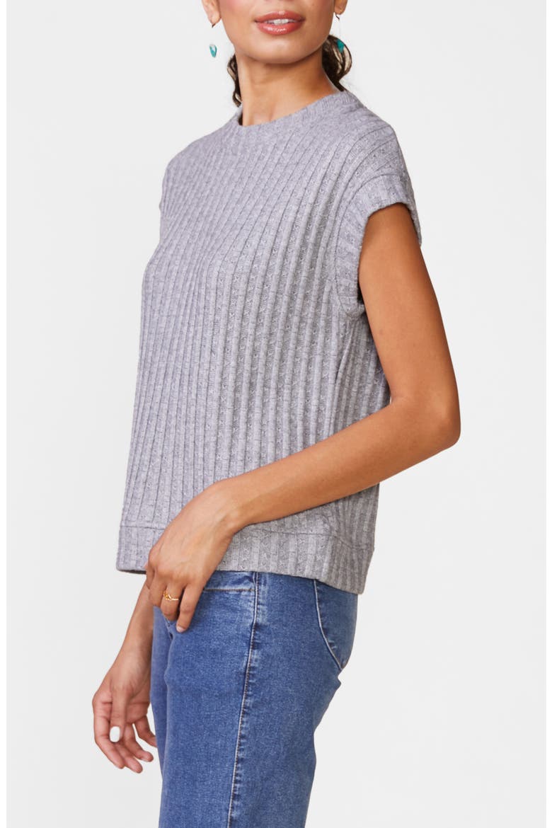 Cap Sleeve Pointelle Rib Top, Alternate, color, HTHR GREY