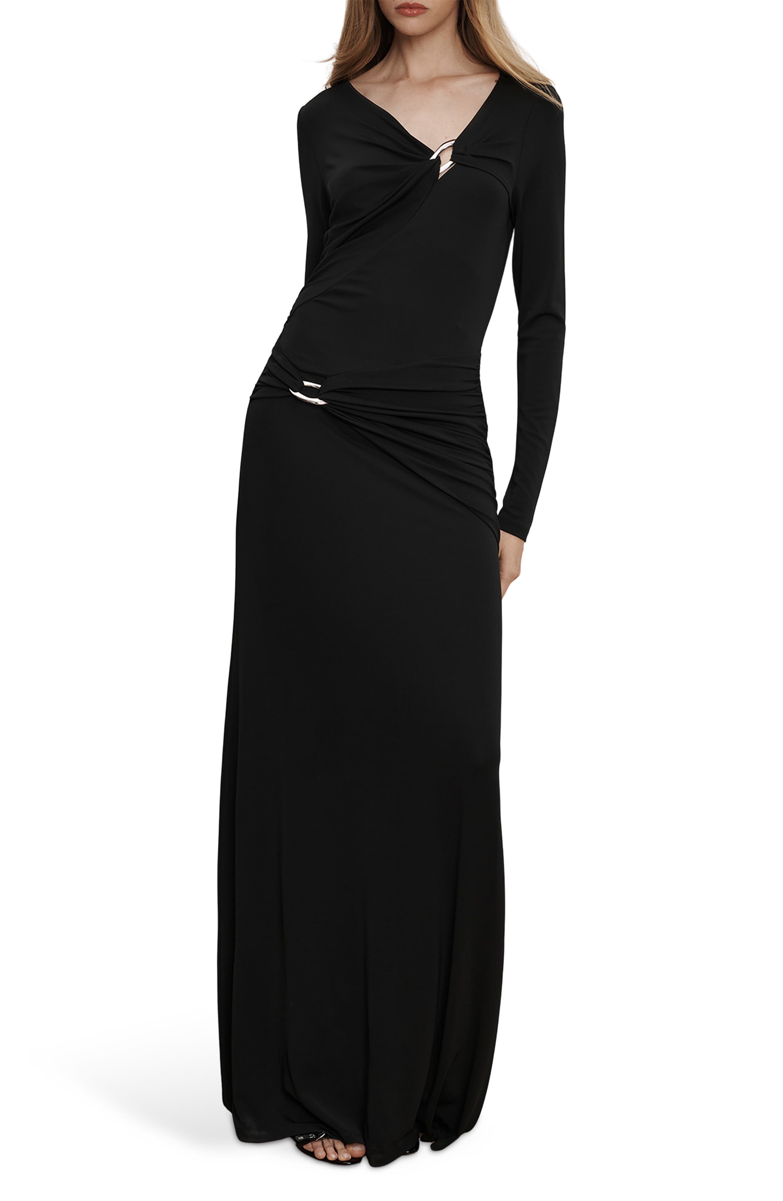 Veronica Beard Viela Hardware Detail Long Sleeve Maxi Dress
