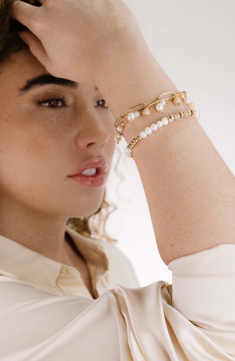 Ettika Pearl Party Set of 3 Chain Bracelets, Alternate, color, Gold