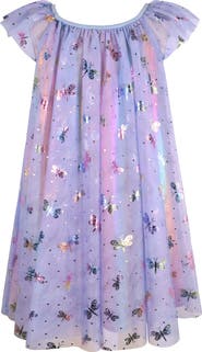 Zunie Kids' Dragonfly Foil Flutter Sleeve Tulle Party Dress
