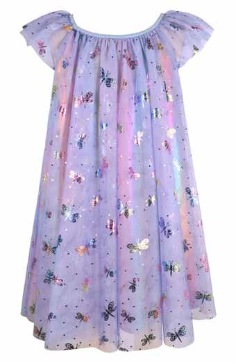 Kids' Dragonfly Foil Flutter Sleeve Tulle Party Dress