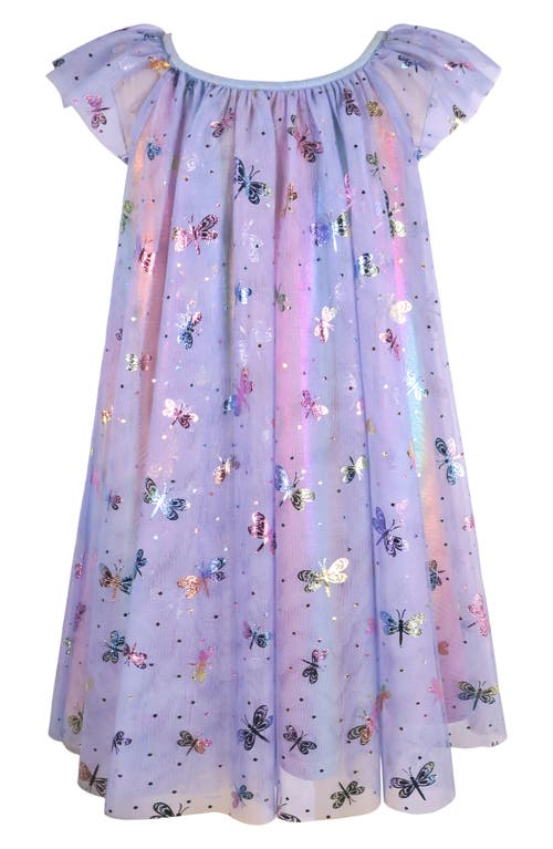 Zunie Kids' Dragonfly Foil Flutter Sleeve Tulle Party Dress In Purple