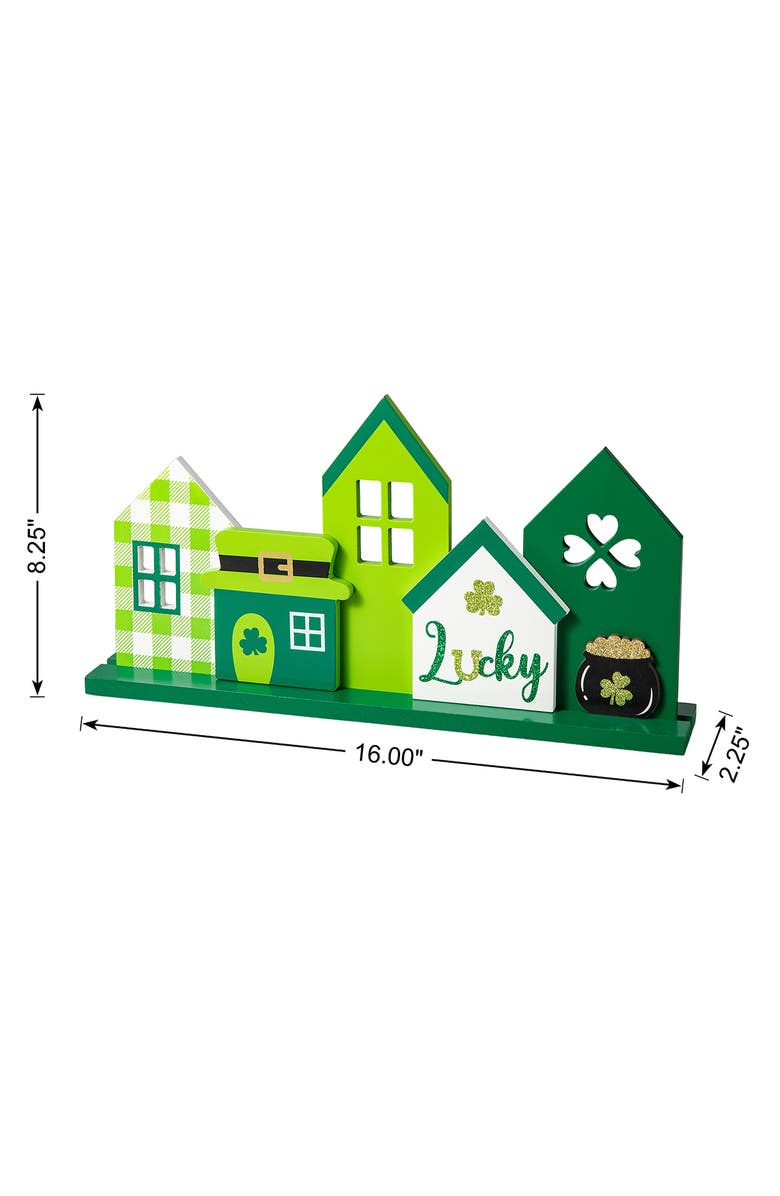 Glitzhome 16"L St. Patrick's Wooden LUCKY House Table Decor, Alternate, color, Green