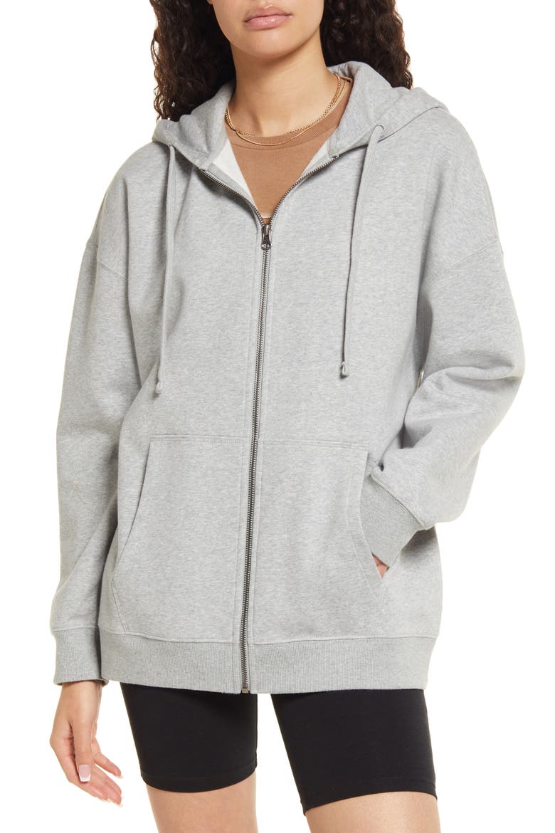 Oversize Organic Cotton Blend Zip Hoodie, Alternate, color, GREY HEATHER