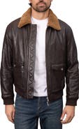 Bagatelle Washed Leather Aviator Jacket with Genuine Shearling Collar