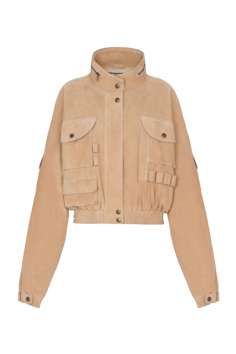 Suede bomber jacket, Alternate, color, beige