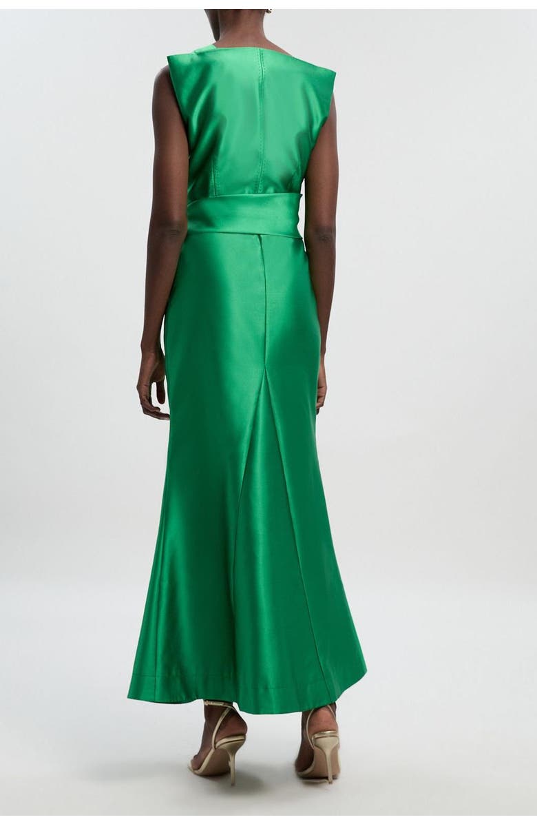 Karen Millen Satin Twill Draped Maxi Dress, Alternate, color, Green