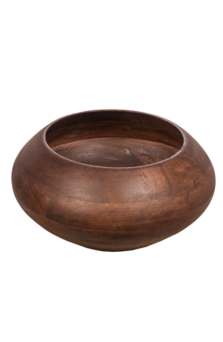 Storied Home Modern Round Wood Bowl, Walnut Finish, Main, color, Brown