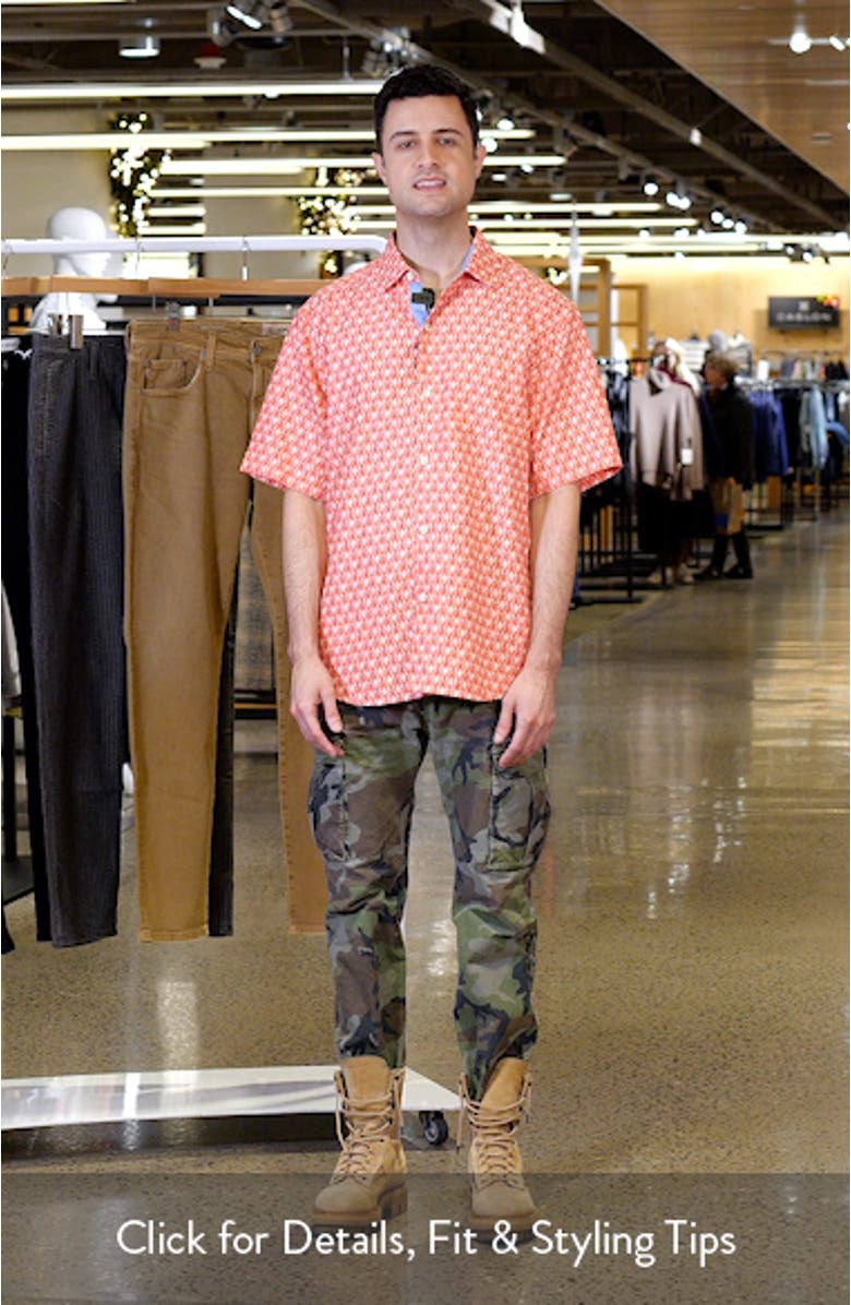 Coconut Point Dos Rios Geo Print IslandZone<sup>®</sup> Short Sleeve Button-Up Shirt, sales video thumbnail