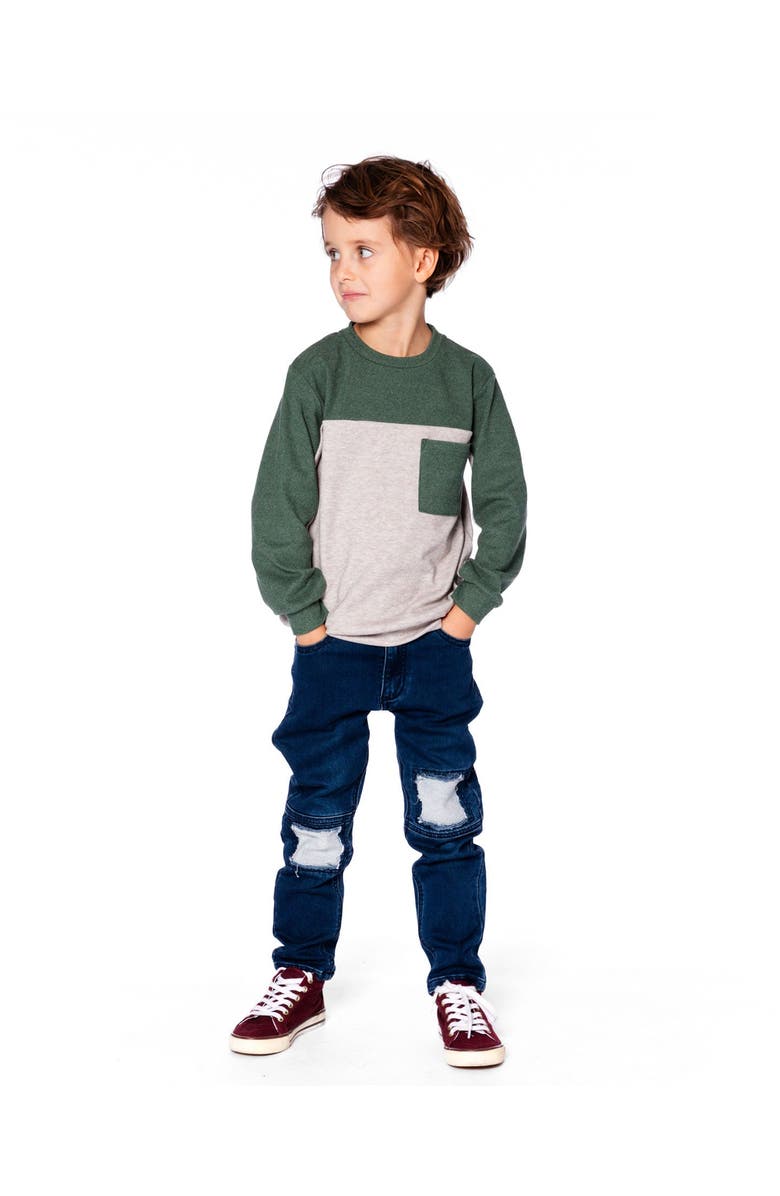 Deux par Deux Long Sleeve Super Soft Brushed Jersey Top Color Block Heather, Alternate, color,