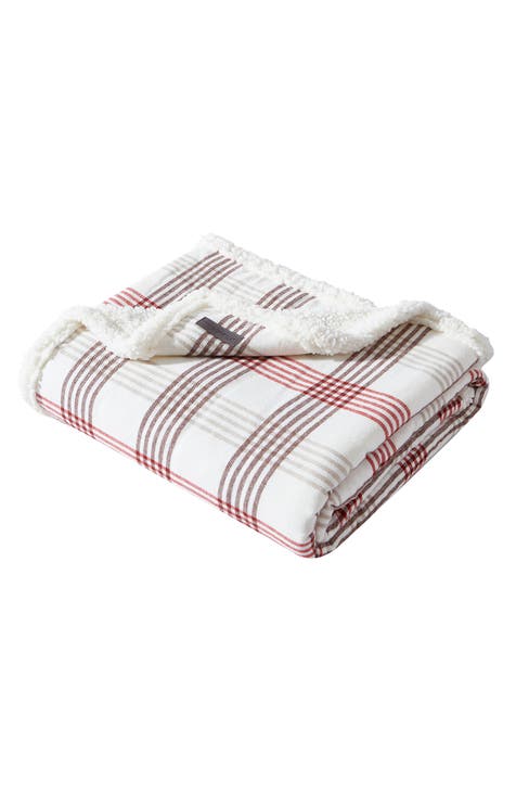 Plaid Flannel Faux Shearling Throw Blanket