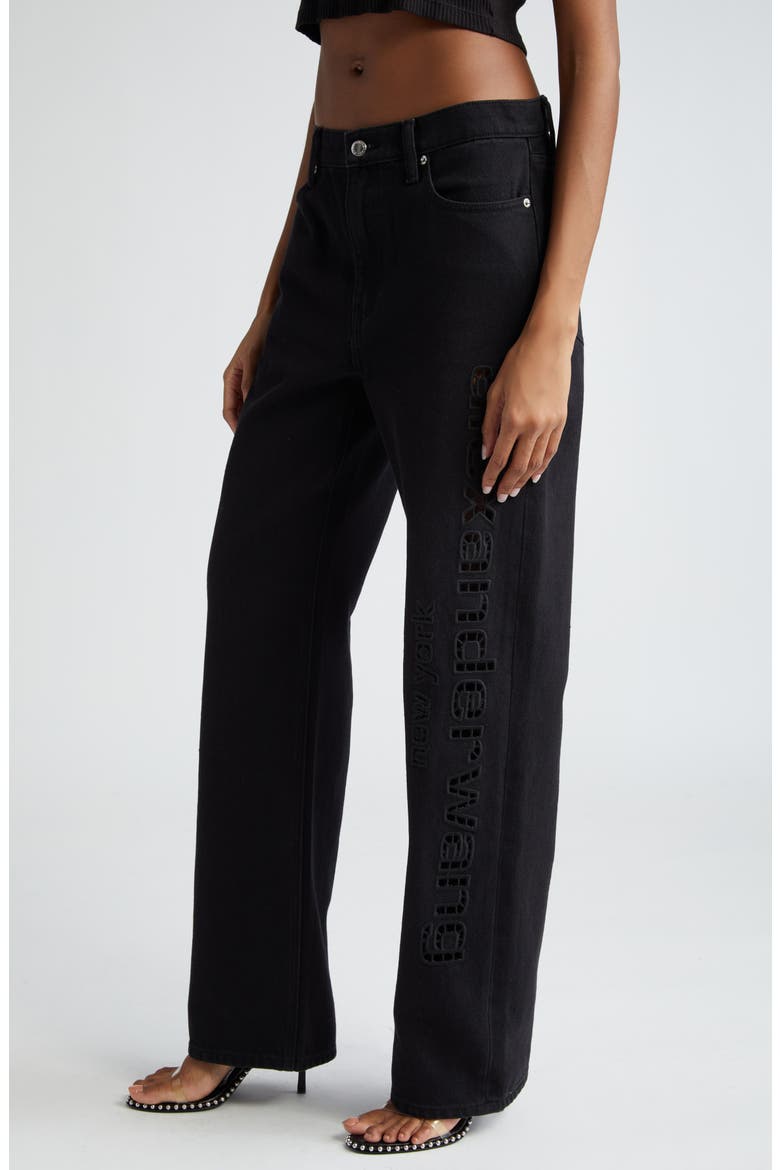 EZ Slouch Cutout Logo Jeans, Alternate, color, WASHED BLACK