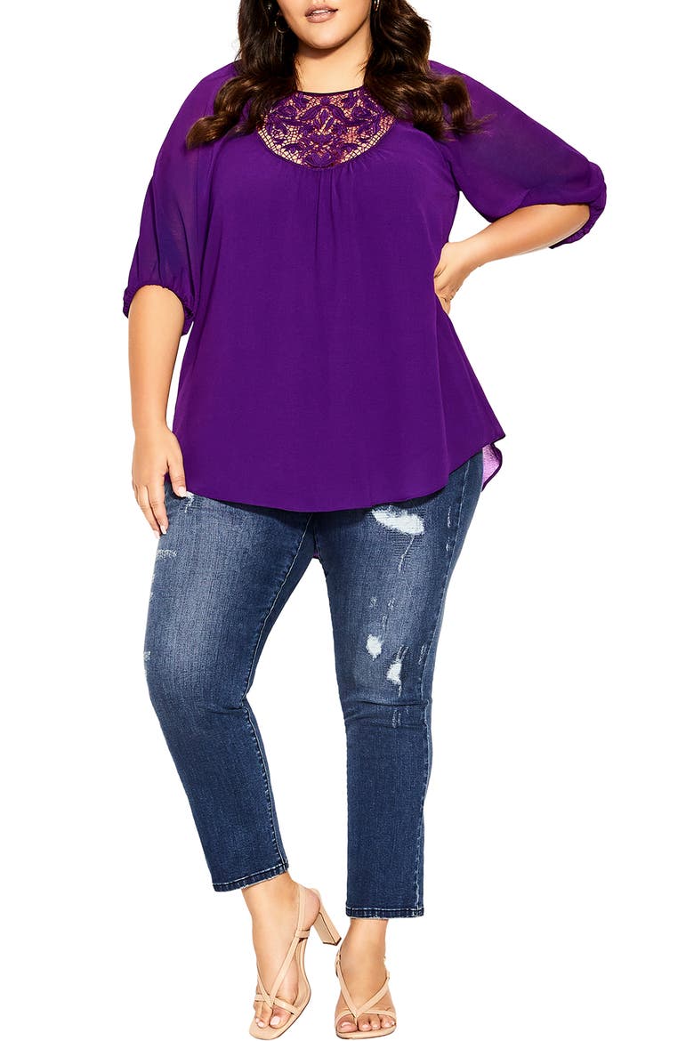 Love Lace Trim Top, Alternate, color, PETUNIA