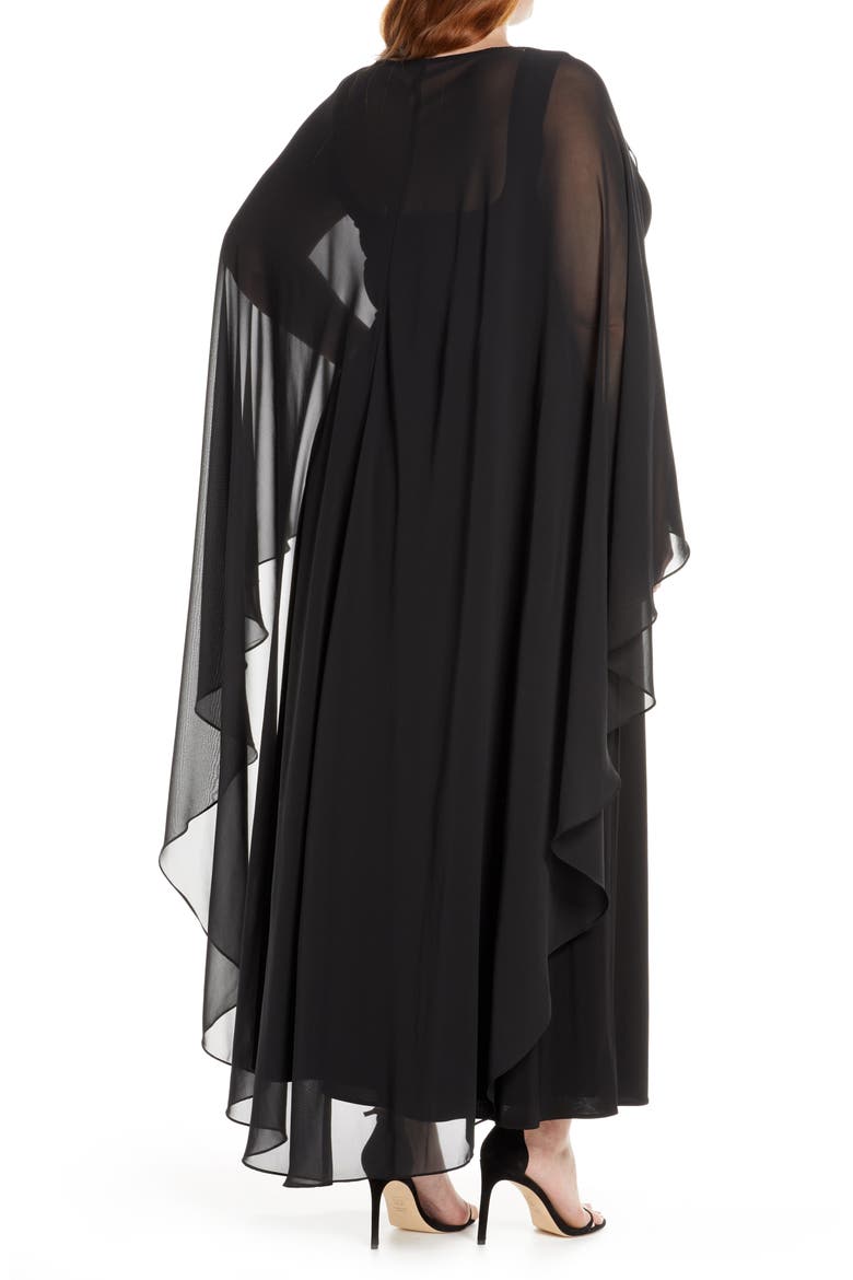 Xscape Side Ruched Long Sleeve Chiffon Gown, Alternate, color, BLACK