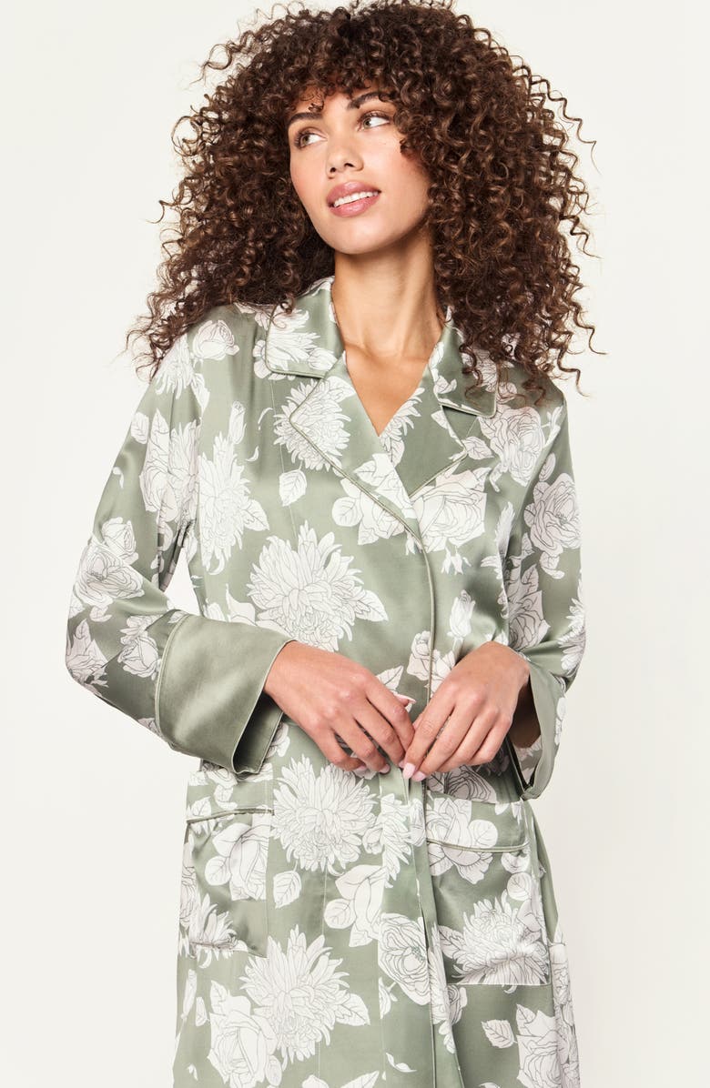 Petite Plume Floral Mulberry Silk Robe, Alternate, color, Green