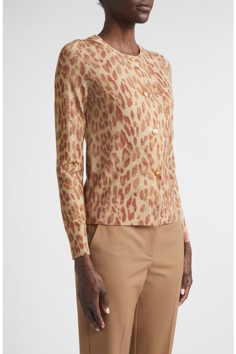 Fine Gauge Leopard Print Wool Blend Cardigan, Alternate, color, RUST MULTI ANIMAL PRINT