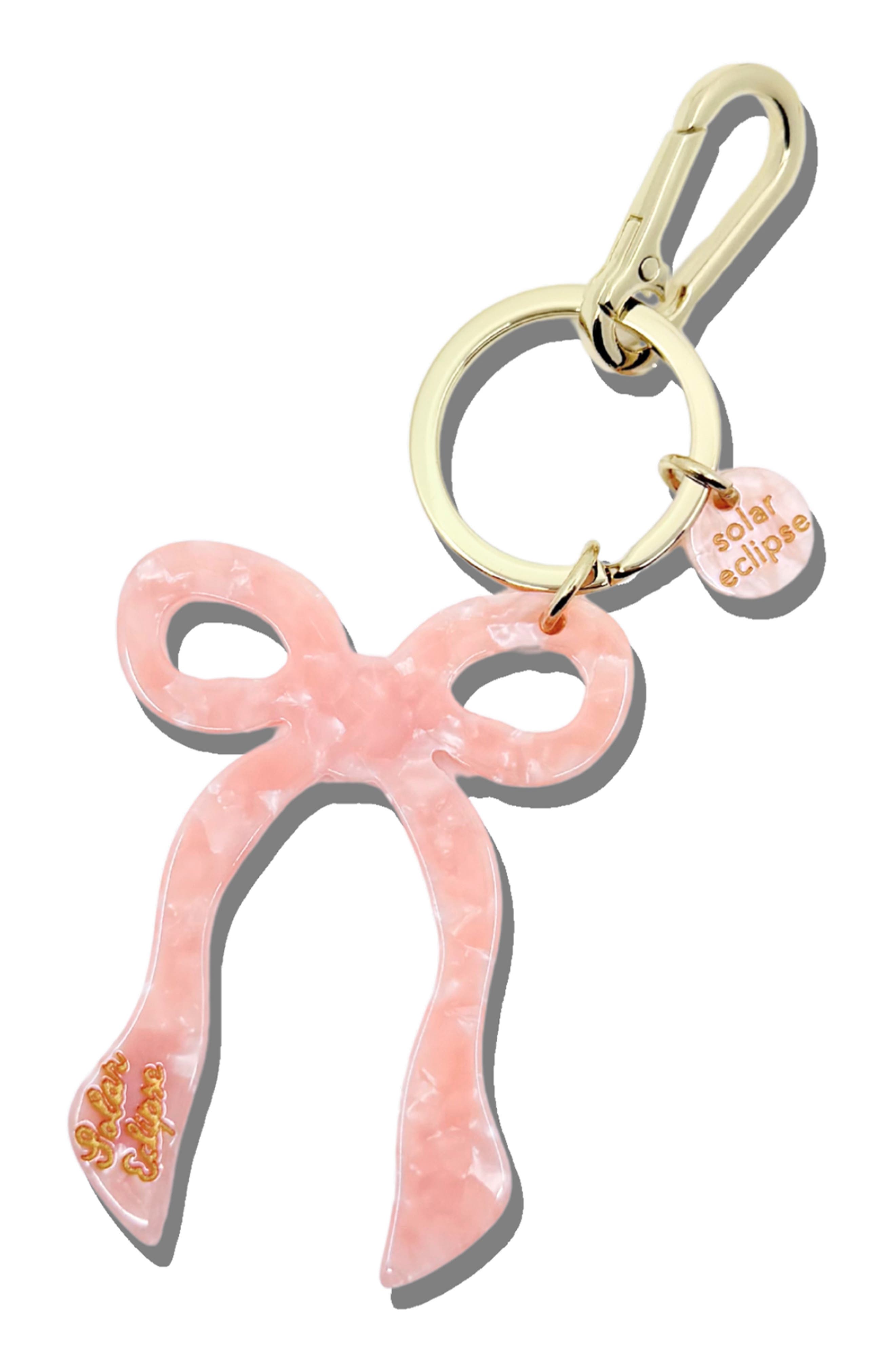 Solar Eclipse Hand Painted Bow Key Chain Bag Charm, Alternate, color, Pink