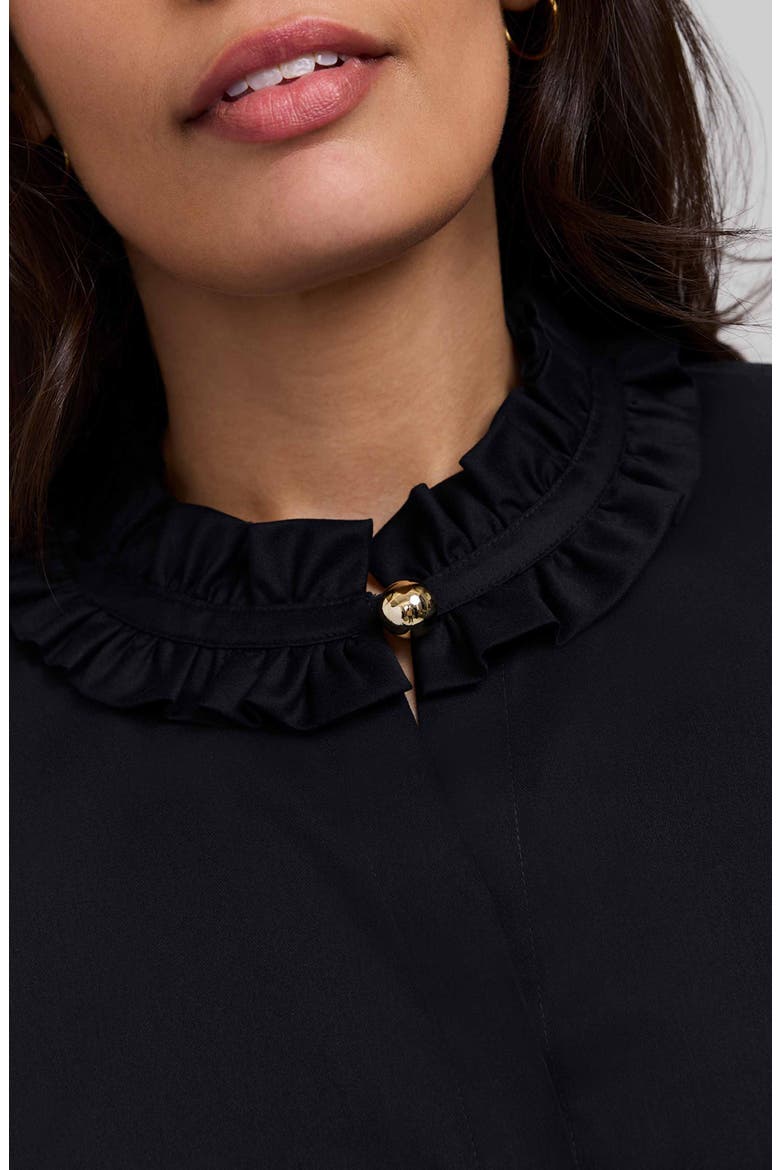 Colette Ruffle Long Sleeve Matte Sateen Shirt, Alternate, color, BLACK