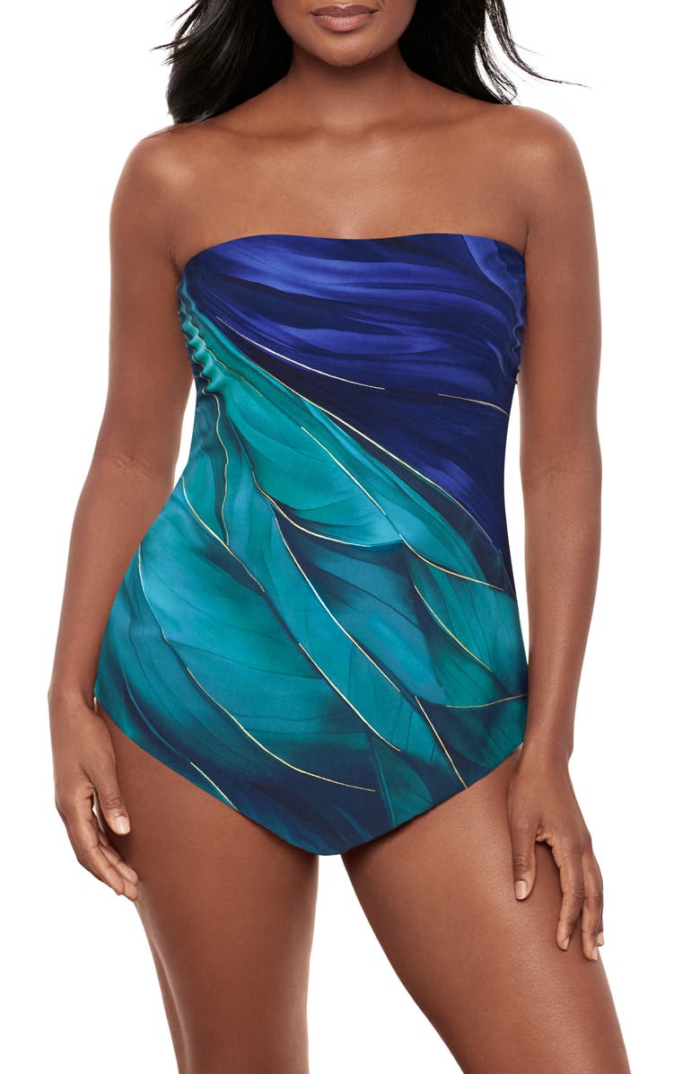 Miraclesuit<sup>®</sup> Maldiva Strapless Tankini Top, Main, color, Blue Multi